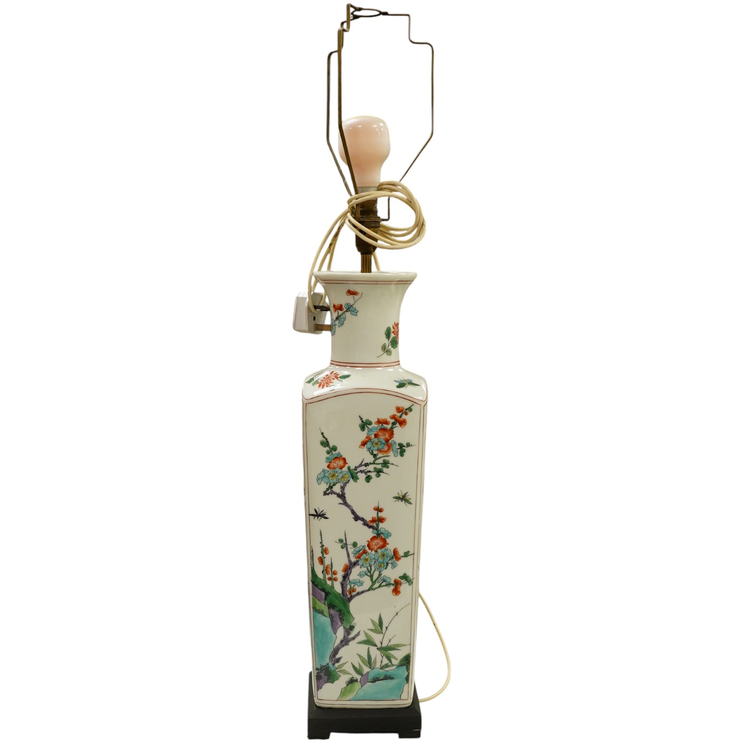 A Chinese porcelain famille verte floral table lamp, 54cm high excluding the fitting. Condition - good